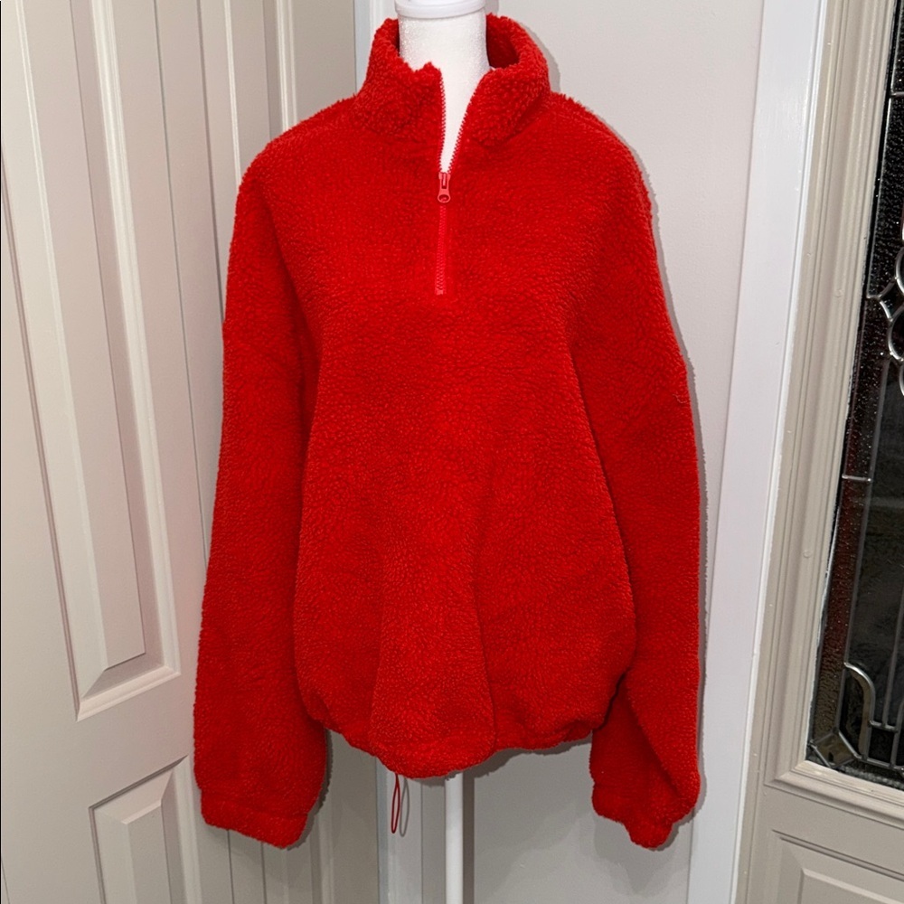 COLLUSION Red Teddy Fleece Half-Zip Pullover Size US 14